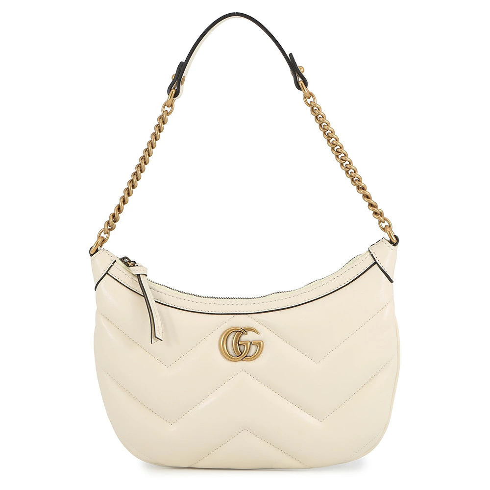 Gucci Chain Shoulder Bag GG Marmont Quilted Leather One White